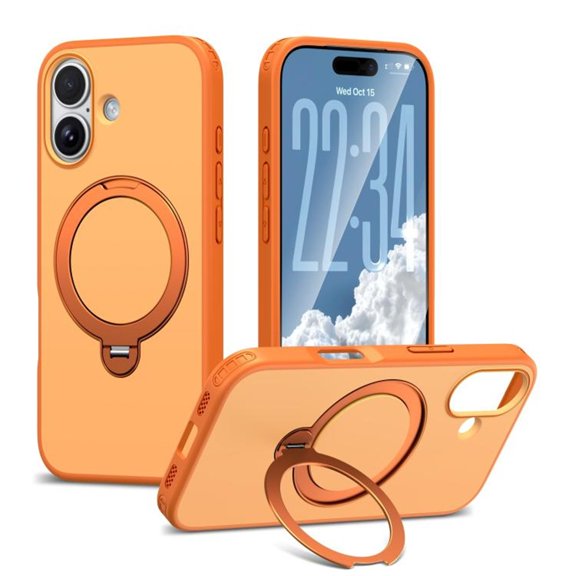 For iPhone 16 Plus Case With Invisible Magnetic O-Ring Stand Military-Grade Shockproof Phone Case,Orange,For iPhone 16 Plus