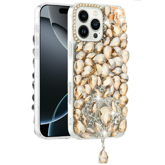 For iPhone 16 Pro 6.3 inch Jewel Full Diamond Bling Case Cover - Gold