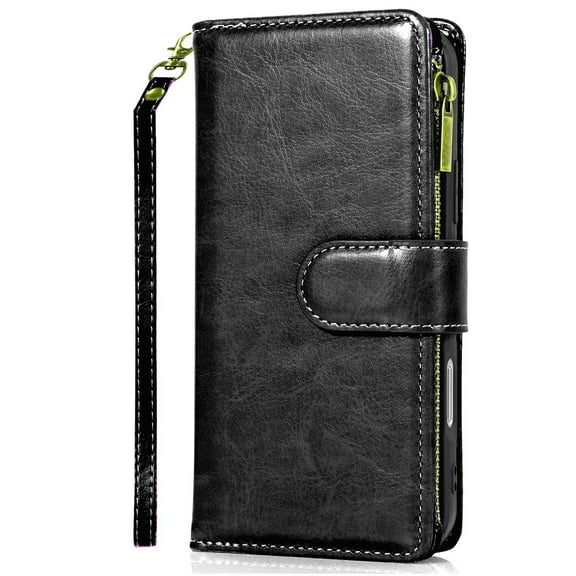 For iPhone 16 Pro 6.3 inch METKASE Luxury Wallet Card ID Zipper Money Holder Case Cover in Slide-Out Package - Black