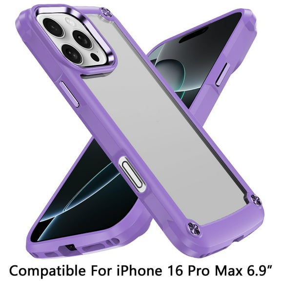 For iPhone 16 Pro 6.3 inch METKASE Ultimate CaseX Transparent Hybrid Case with Metal Buttons And Camera Edges in Slide-Out Package - Light Purple