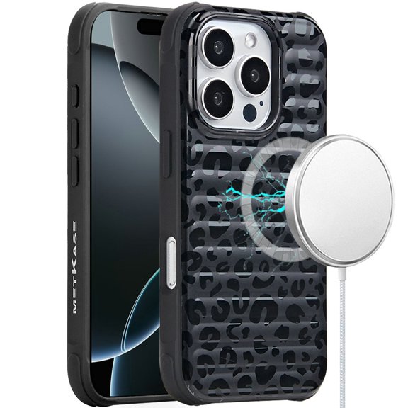 For iPhone 16 Pro 6.3 inch Magnetic Chrome Case - Black Leopard