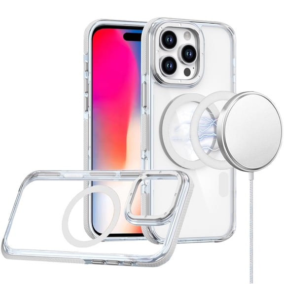 For iPhone 16 Pro 6.3 inch Matching Color Frame Strong Magnetic Ring Circle Transparent HQ Thick Hybrid - White