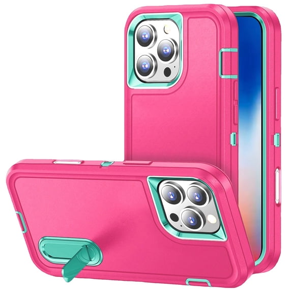 For iPhone 16 Pro 6.3 inch PEAK 3in1 Toughest Hybrid with Stand Cover Case - Teal/Hot Pink