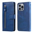 thumbnail image 1 of For iPhone 16 Pro 6.3-inch Wallet Case for Women Men Multi-Card Slots Zipper Pocket Leather Phone Case,Blue,For iPhone 16 Pro, 1 of 7