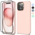 thumbnail image 1 of For iPhone 16 Pro Case, Liquid Silicone Case with Tempered Glass Screen Protector, Tekcoo Shockproof Rugged Rubber Protective Cover Microfiber Lining Cute Phone Case for iPhone 16 Pro - Pink, 1 of 10