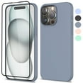 thumbnail image 1 of For iPhone 16 Pro Case, Liquid Silicone Case with Tempered Glass Screen Protector, Tekcoo Shockproof Rugged Rubber Protective Cover Microfiber Lining Cute Phone Case for iPhone 16 Pro - Gray, 1 of 9