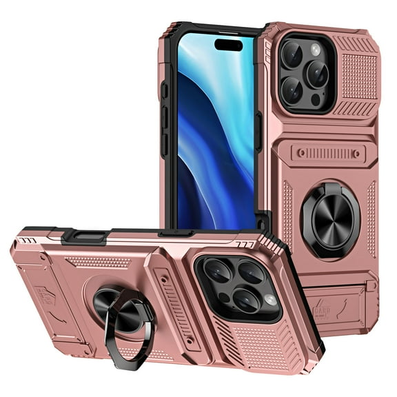 For iPhone 16 Pro Max 16Pro 16E 16 Plus Phone Case Magnetic bracket Card Holder Rotated Ring Kickstand Heavy Shockproof Wallet Case