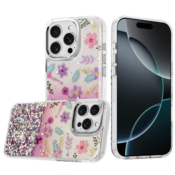 For iPhone 16 Pro Max 6.9 Beautiful Epoxy Designs With Chrome Metallic Edges Hybrid - 6