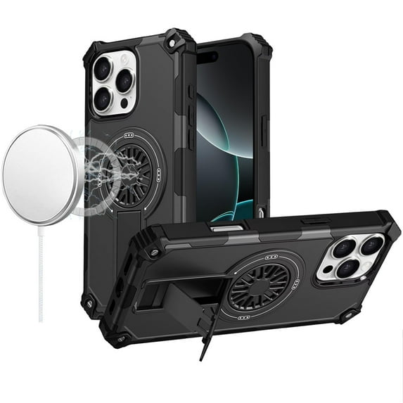 For iPhone 16 Pro Max 6.9 CD Texture Design Magnetic Car Mount Friendly HQ Hybrid - Black