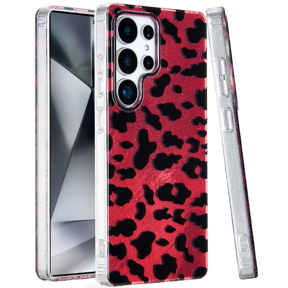 For iPhone 16 Pro Max 6.9 Glitter Double Layer Design IMD TPU Case - Red Leopard