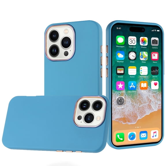 iPhone 16 Pro Max - Slick Chrome Case With Metal Buttons - Light Blue