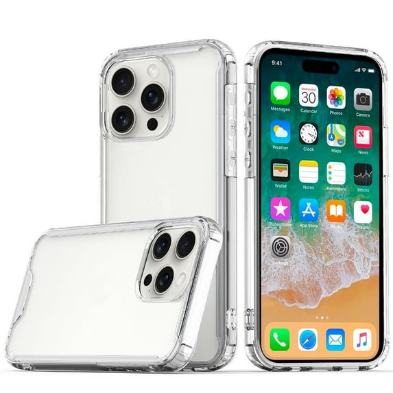 For iPhone 16 Pro Max 6.9 inch Colored Shockproof Transparent Hard PC TPU Hybrid Case Cover - Clear/Clear