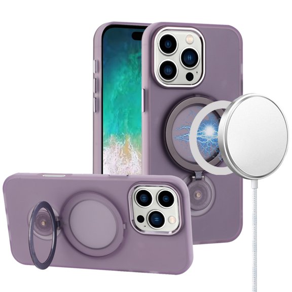 For iPhone 16 Pro Max 6.9 inch Hoop Kickstand [Magnetic Circle] HD Transparent Chrome Hybrid - Black