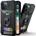 thumbnail image 1 of For iPhone 16 Pro Max 6.9 inch Multi-Functional Card Magnetic Ring Stand Hybrid Camera Case Cover - Black, 1 of 3