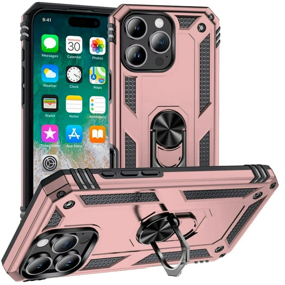 For iPhone 16 Pro Max 6.9 inch Ring Magnetic Kickstand Hybrid Case Cover - Rose Gold