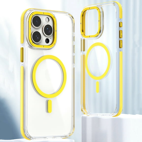 For iPhone 16 Pro Max Case, Compatible with MagSafe, Military-Grade Protection, Yellowing Resistant, Scratch-Resistant Back, Magnetic Shockproof Clear Crystal Phone Case for iPhone 16 Pro Max,Yellow