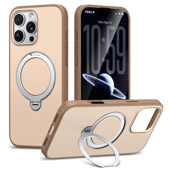 For iPhone 16 Pro Max Case With Invisible Magnetic O-Ring Stand Military-Grade Shockproof Phone Case,Khaki,For iPhone 16 Pro Max