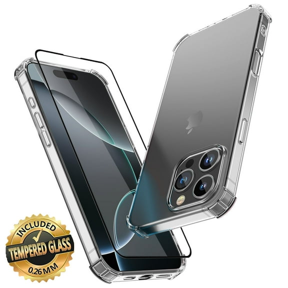 For iPhone 16 Pro Max Clear Case, Phone Case with Tempered Glass Screen Protector, Non-Yellowing Military-Grade Protection Shockproof Slim Case Rugged Cover for iPhone 16 Pro Max 6.9"- Clear