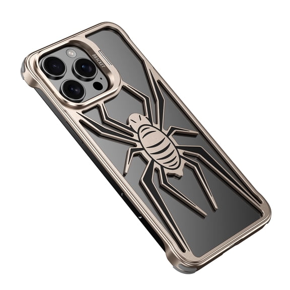 For iPhone 16 Pro Max Cover Breathable Heat Dissipation Protective Shockproof Back Case Cool Spider Pattern Metal Bracket[Hidden Kickstand] Slim Borderless Phone Case for iPhone 16 Pro Max,Gold+Black