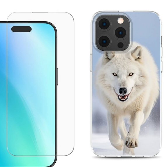 For iPhone 16 Pro Max Phone Case Cover, Shockproof Case with Tempered Glass Screen Protector, by OneToughShield - Arctic Wolf