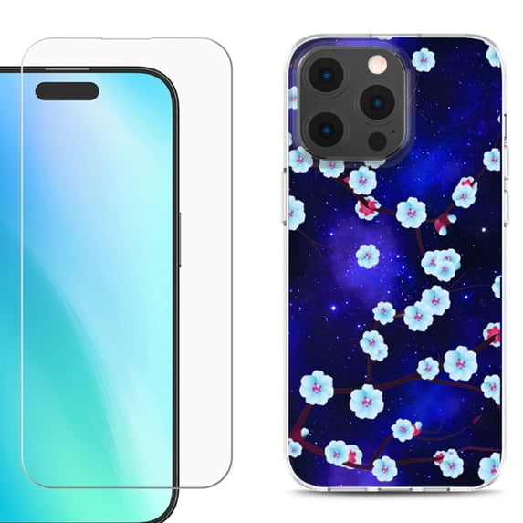 For iPhone 16 Pro Max Phone Case Cover, Shockproof Case with Tempered Glass Screen Protector, by OneToughShield - Blossom Stars