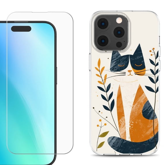 For iPhone 16 Pro Max Phone Case Cover, Shockproof Case with Tempered Glass Screen Protector, by OneToughShield - Calm Cat