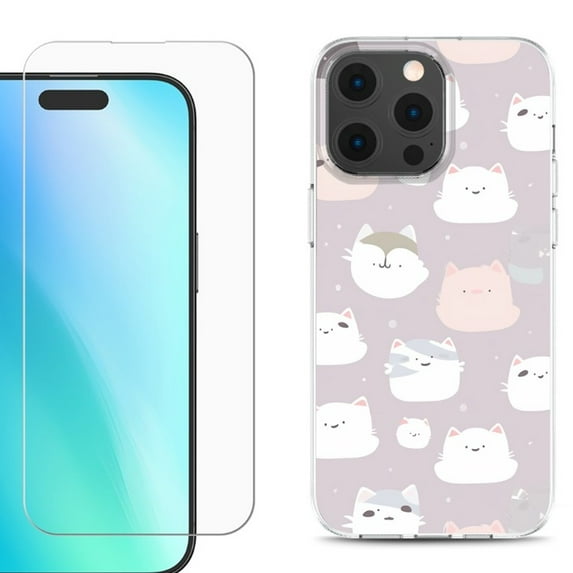 For iPhone 16 Pro Max Phone Case Cover, Shockproof Case with Tempered Glass Screen Protector, by OneToughShield - Cat Mix