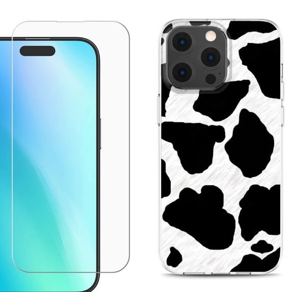 For iPhone 16 Pro Max Phone Case Cover, Shockproof Case with Tempered Glass Screen Protector, by OneToughShield - Cow Skin Design