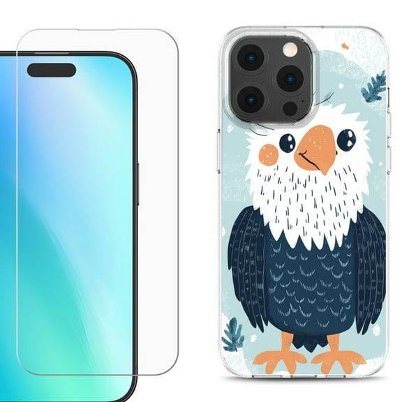 For iPhone 16 Pro Max Phone Case Cover, Shockproof Case with Tempered Glass Screen Protector, by OneToughShield - Eagle Smile