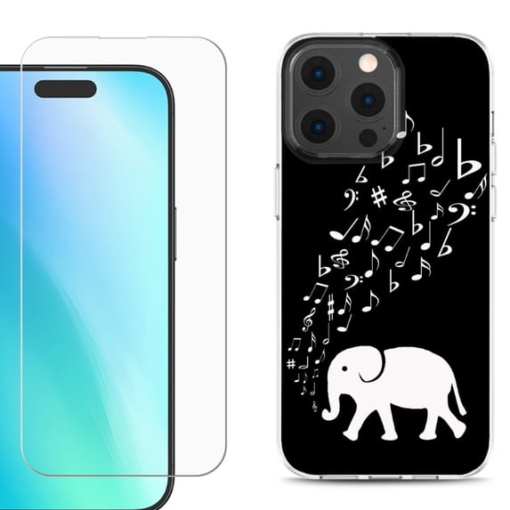For iPhone 16 Pro Max Phone Case Cover, Shockproof Case with Tempered Glass Screen Protector, by OneToughShield - Elephant Music