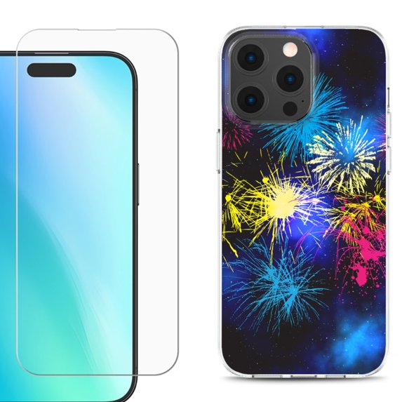 For iPhone 16 Pro Max Phone Case Cover, Shockproof Case with Tempered Glass Screen Protector, by OneToughShield - Fireworks