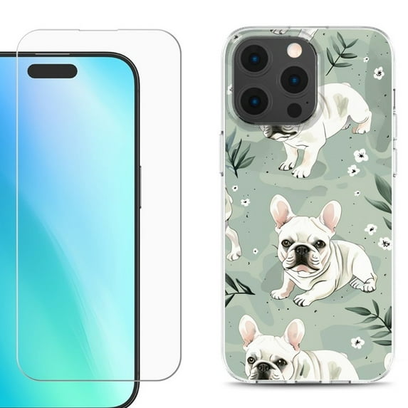 For iPhone 16 Pro Max Phone Case Cover, Shockproof Case with Tempered Glass Screen Protector, by OneToughShield - French Bulldog