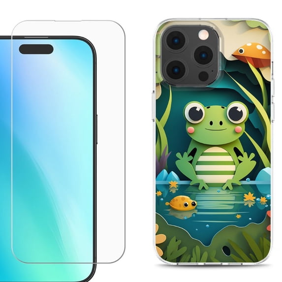 For iPhone 16 Pro Max Phone Case Cover, Shockproof Case with Tempered Glass Screen Protector, by OneToughShield - Frog Craft