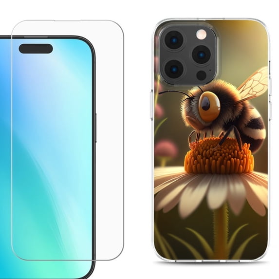 For iPhone 16 Pro Max Phone Case Cover, Shockproof Case with Tempered Glass Screen Protector, by OneToughShield - Little Bee