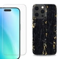 thumbnail image 1 of For iPhone 16 Pro Max Phone Case Cover, Shockproof Case with Tempered Glass Screen Protector, by OneToughShield - Marble / Gold/Black, 1 of 4
