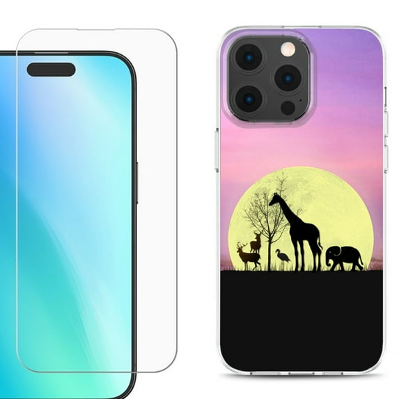 For iPhone 16 Pro Max Phone Case Cover, Shockproof Case with Tempered Glass Screen Protector, by OneToughShield - Moonlight Safari