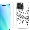 thumbnail image 1 of For iPhone 16 Pro Max Phone Case Cover, Shockproof Case with Tempered Glass Screen Protector, by OneToughShield - Music Notes / White, 1 of 4