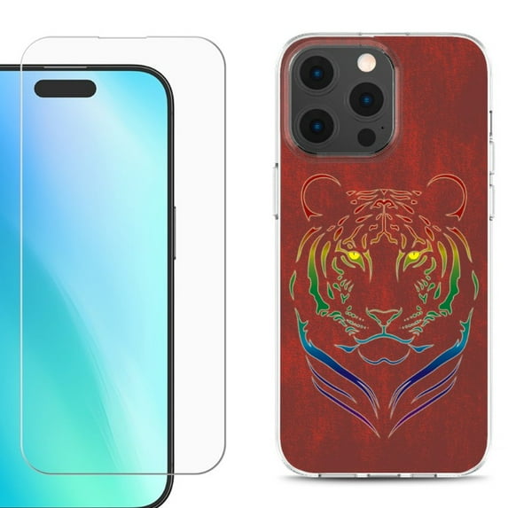 For iPhone 16 Pro Max Phone Case Cover, Shockproof Case with Tempered Glass Screen Protector, by OneToughShield - Night Tiger