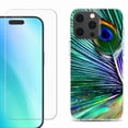 thumbnail image 1 of For iPhone 16 Pro Max Phone Case Cover, Shockproof Case with Tempered Glass Screen Protector, by OneToughShield - Peacock Feather, 1 of 4