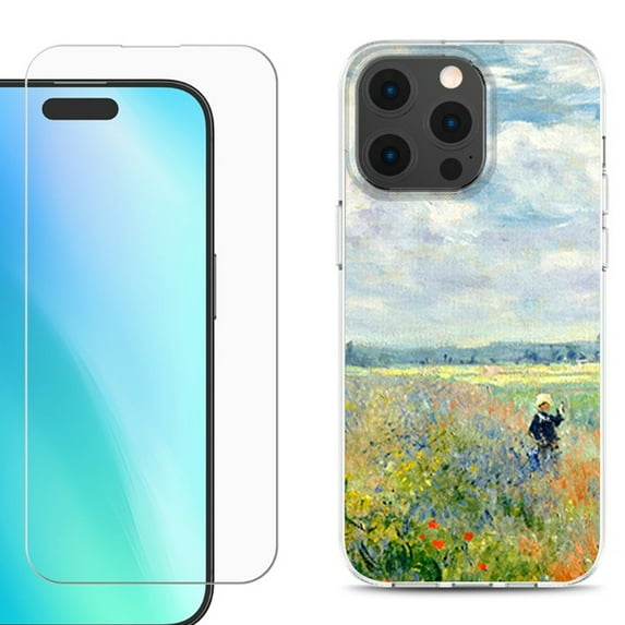 For iPhone 16 Pro Max Phone Case Cover, Shockproof Case with Tempered Glass Screen Protector, by OneToughShield - Poppy Field