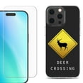 thumbnail image 1 of For iPhone 16 Pro Max Phone Case Cover, Shockproof Case with Tempered Glass Screen Protector, by OneToughShield - Road Sign Deer, 1 of 4