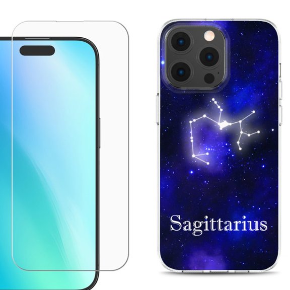 For iPhone 16 Pro Max Phone Case Cover, Shockproof Case with Tempered Glass Screen Protector, by OneToughShield - Sagittarius
