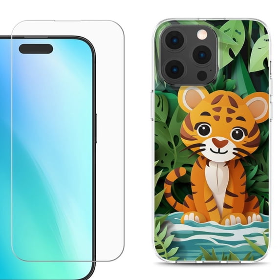 For iPhone 16 Pro Max Phone Case Cover, Shockproof Case with Tempered Glass Screen Protector, by OneToughShield - Tiger Craft