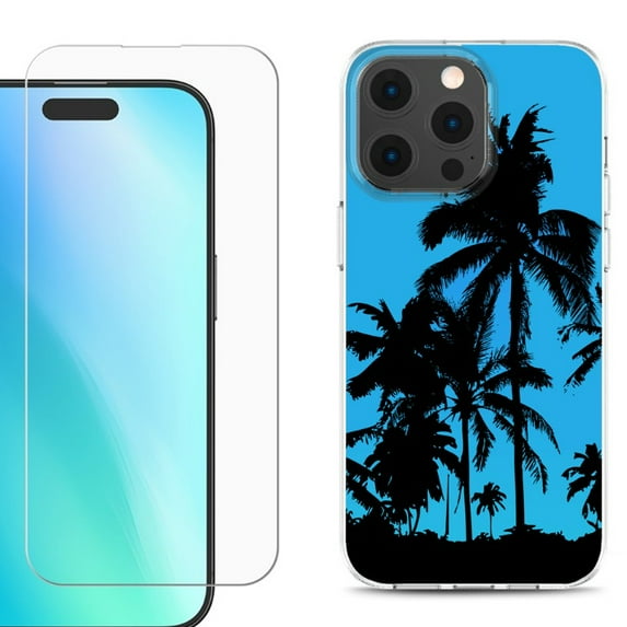For iPhone 16 Pro Max Phone Case Cover, Shockproof Case with Tempered Glass Screen Protector, by OneToughShield - Tropical Summer