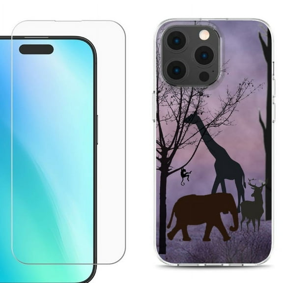 For iPhone 16 Pro Max Phone Case Cover, Shockproof Case with Tempered Glass Screen Protector, by OneToughShield - Twilight Safari