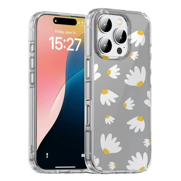 HZSY. Protective Gel Phone Case for iPhone 16 Pro Max - Printed Gray background with small daisies