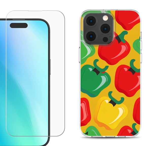 For iPhone 16 Pro Phone Case Cover, Shockproof Case with Tempered Glass Screen Protector, by OneToughShield - Bell Pepper