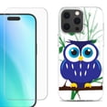 thumbnail image 1 of For iPhone 16 Pro Phone Case Cover, Shockproof Case with Tempered Glass Screen Protector, by OneToughShield - Blue Owl, 1 of 4