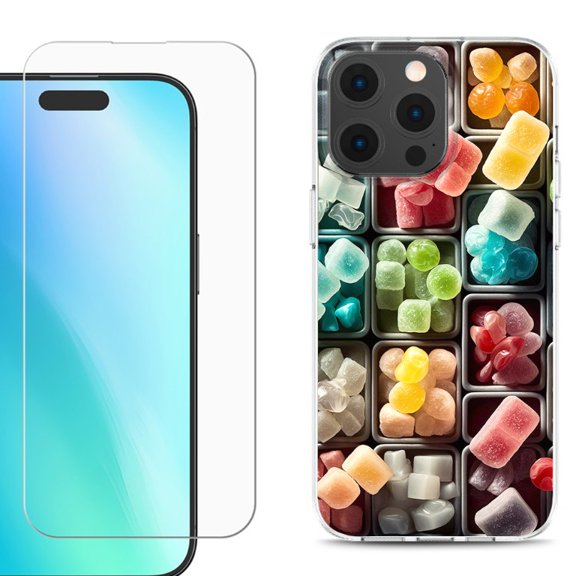 For iPhone 16 Pro Phone Case Cover, Shockproof Case with Tempered Glass Screen Protector, by OneToughShield - Candy Box