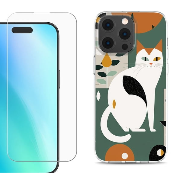 For iPhone 16 Pro Phone Case Cover, Shockproof Case with Tempered Glass Screen Protector, by OneToughShield - Cat